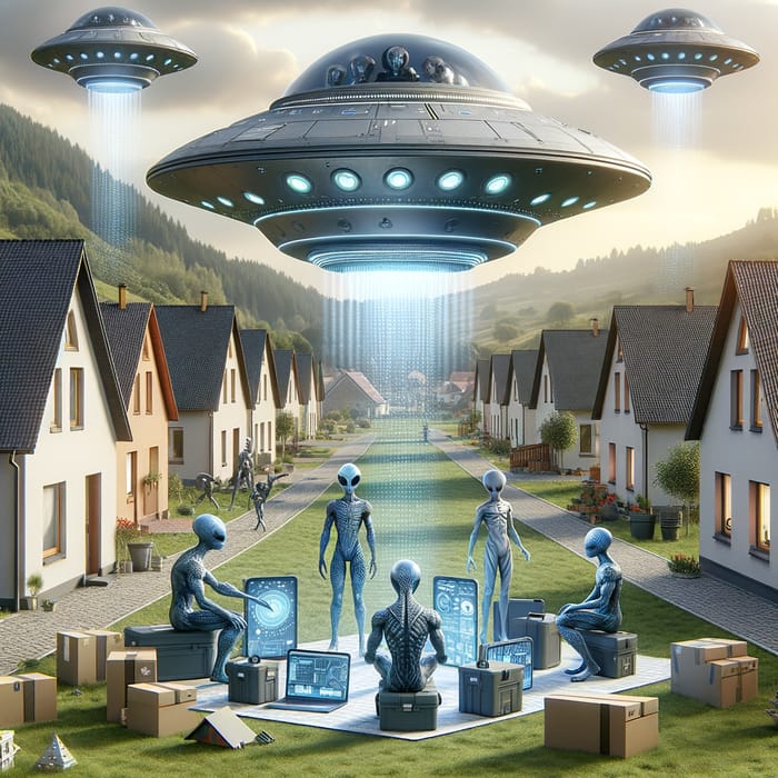 Extraterrestrial UFO Tech Workers in Residential Area