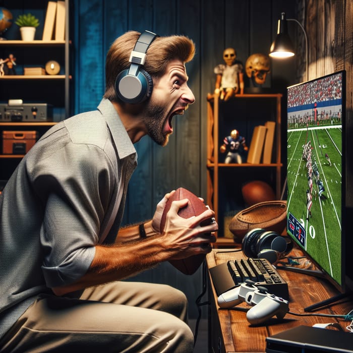 Exciting Gaming Enthusiast Seated in Front of Classic Console Playing NFL Game