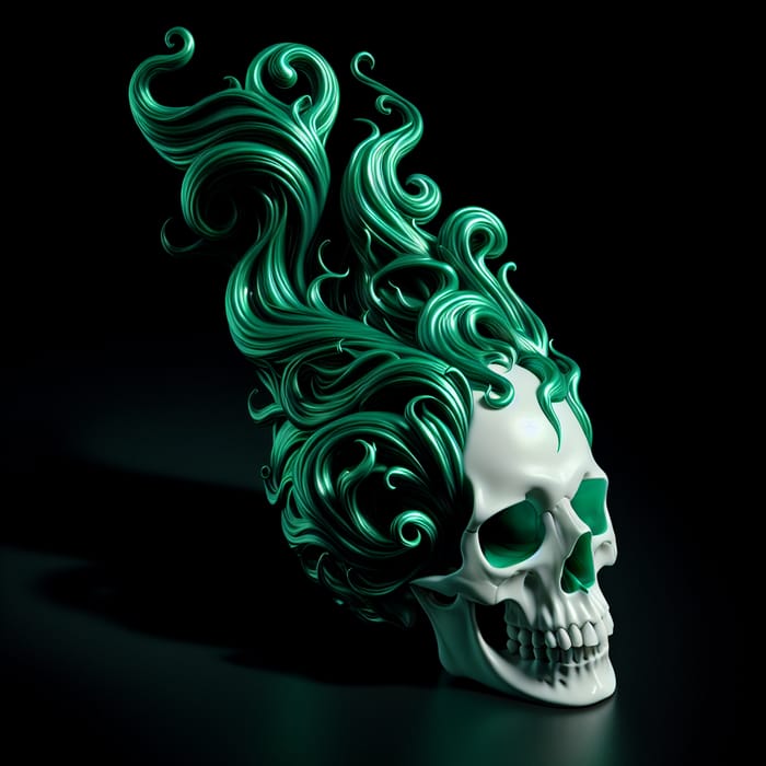 Ethereal White Skull Engulfed in Green Flames