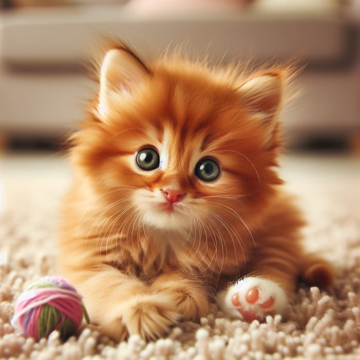 Tierno Ginger Kitten Playing with Yarn | Cute Green-Eyed Cat
