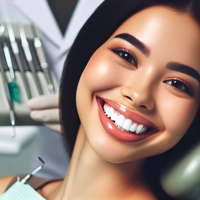 South Asian Woman with Brilliantly White Smile at Dental Clinic