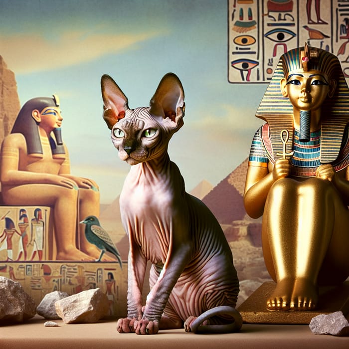 Sphinx Cat with Bastet: Ancient Egyptian Deity Scene