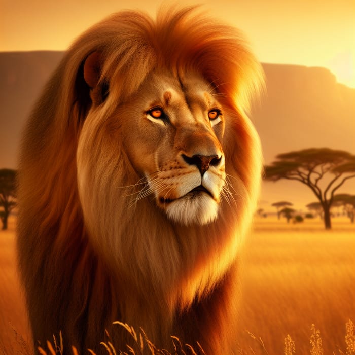 Legendary Lion in Sunlit African Savannah