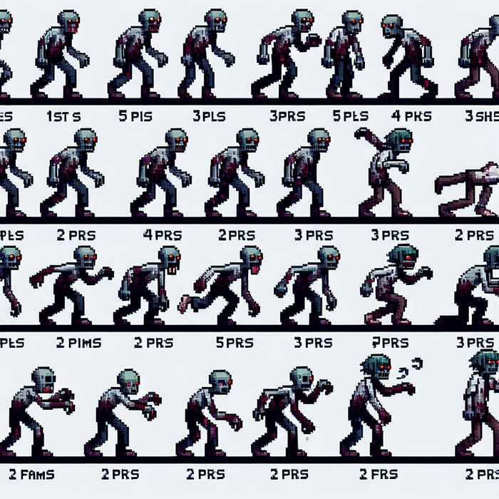 Pixel Art Zombie Sprite Sheet | Side-View, Attack, Move, Idle | 160x288px