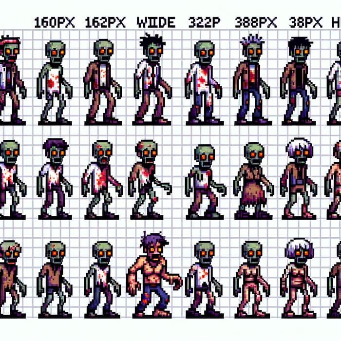 Pixel Art Zombie Characters Sprite Sheet | 160x288 px