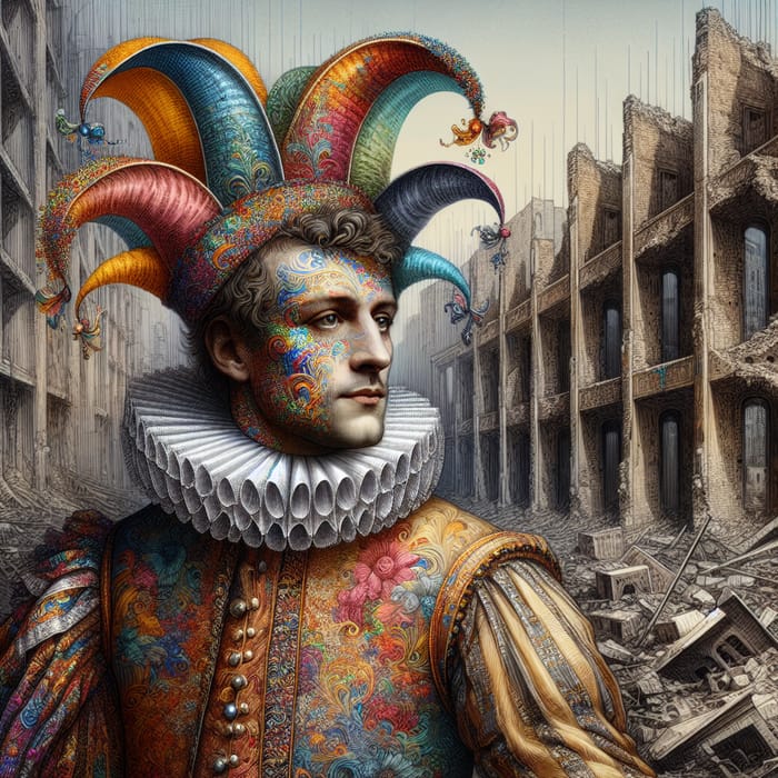 Vladimir Zelensky Illustration in Surreal Jester Costume