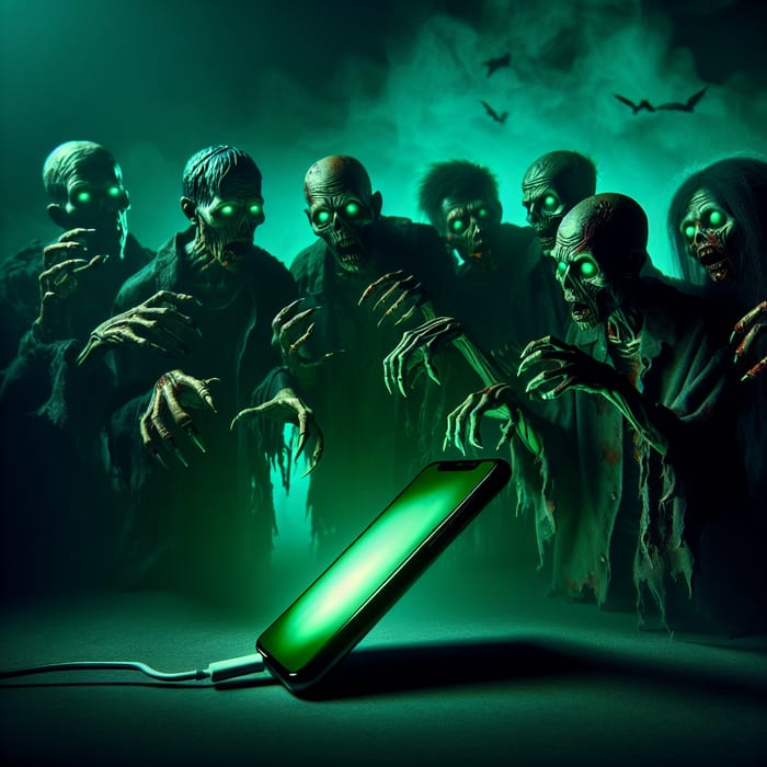 Zombie Horde Engrossed in Phone - Captivating Scene