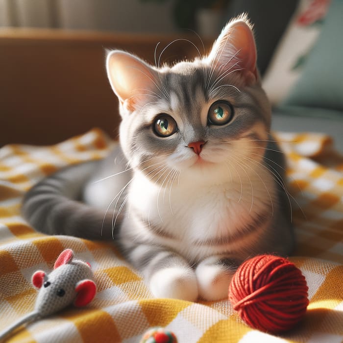 Cute Green-Eyed Domestic Shorthair Cat Playing Happily