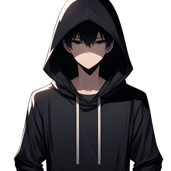 Enigmatic Male Character in Anime-Style Black Hoodie