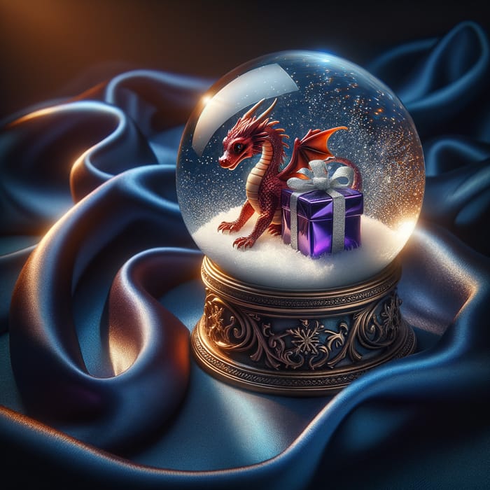 Realistic Dragon Snow Globe with Purple Gift Box | High Detail Design