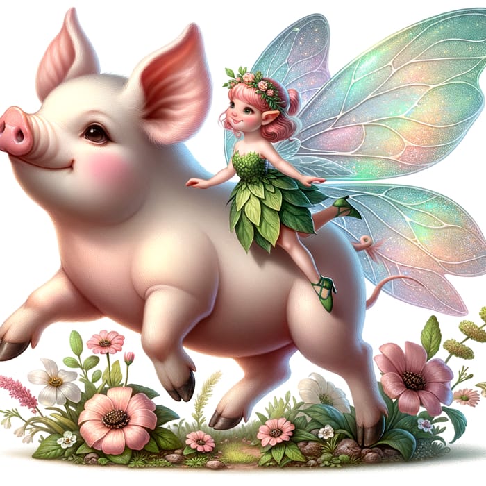 Playful Pig with Fairy in Enchanting Scene