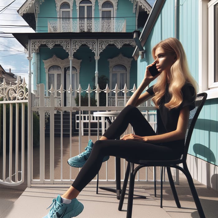 Turquoise House Terrace: Girl in Black, Phone Conversation