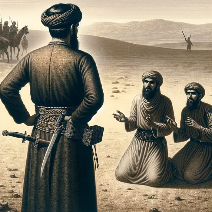 Umayyad Era Scene: Man Praying in Desert Stabbed from Behind