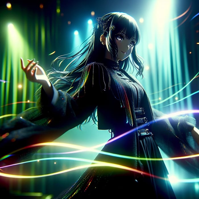 Enigmatic Anime Idol - Vibrant Mix of Darkness and Neon