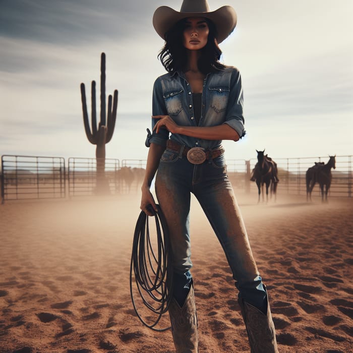 Confident Cowgirl in Rodeo Arena