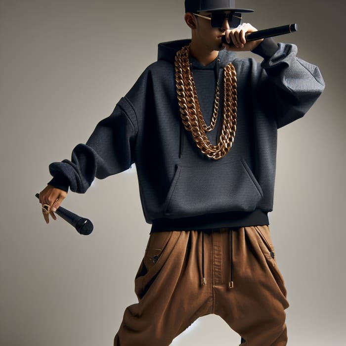Hispanic Rapper with Glook - Stylish Outfit and Microphone