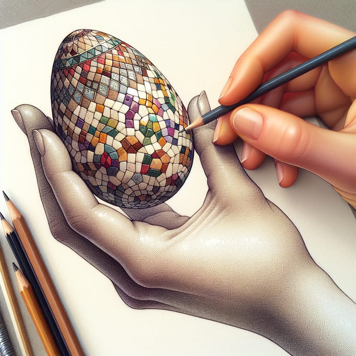Hand Holding Exquisite Mosaic Eggshell Artwork