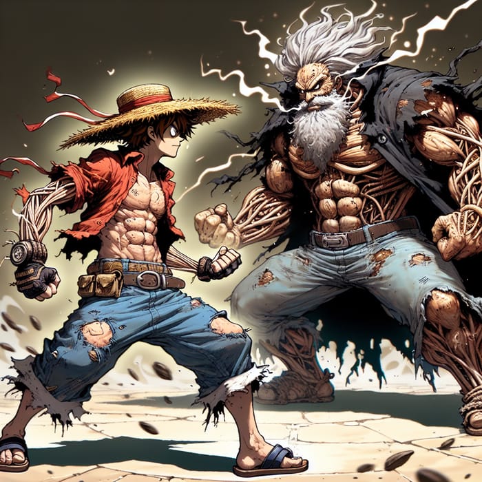 Gear 5 Luffy vs Blackbeard - Intense Duel in Chaotic Scene