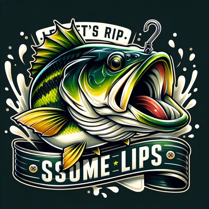 Dynamic Bass Fish Illustration: Let's Rip Some Lips in Green and Yellow