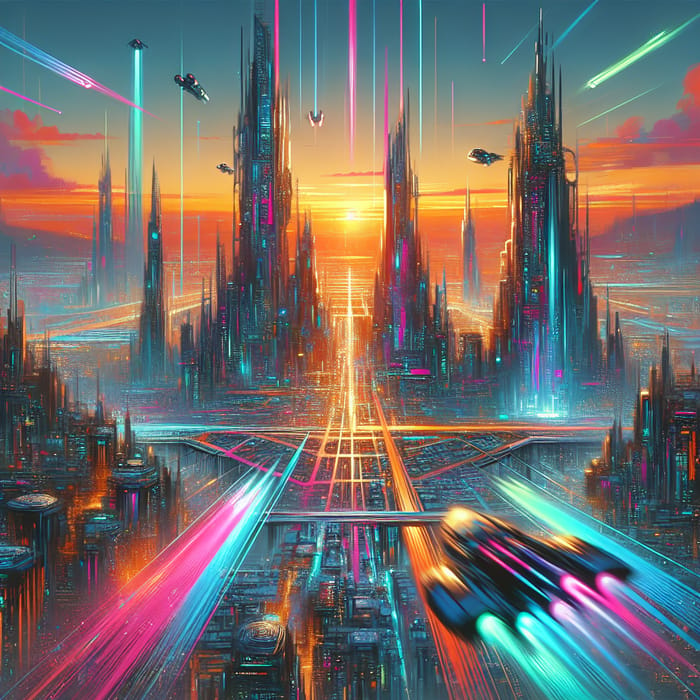 Vibrant Neon Cyberpunk Cityscape | Digital Painting