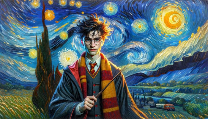 Harry Potter in Van Gogh Starry Night Style - Magical Interpretation