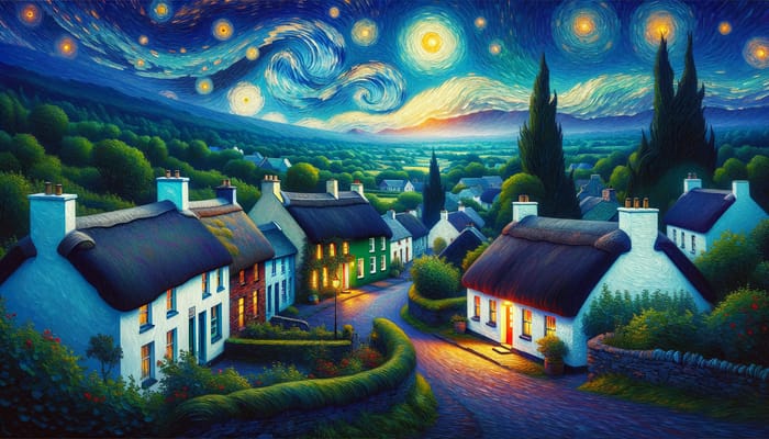 Picturesque Irish Village Under Starry Night Skies