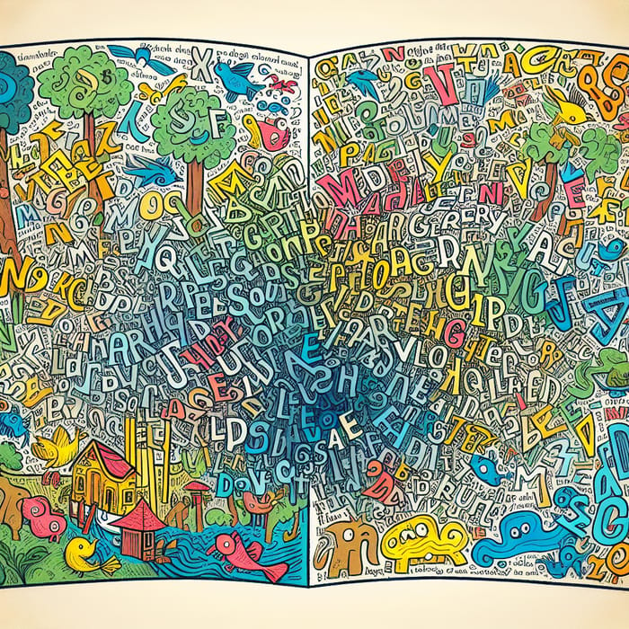 Vibrant Jumbled Words in Children's Storybook