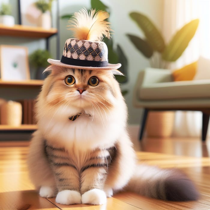 Stylish Domestic Cat in Hat | Elegant Feline Portrait