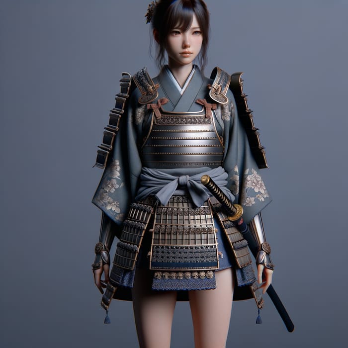 Samurai Girl in Realistic Armor and Short Kimono, AI Art Generator