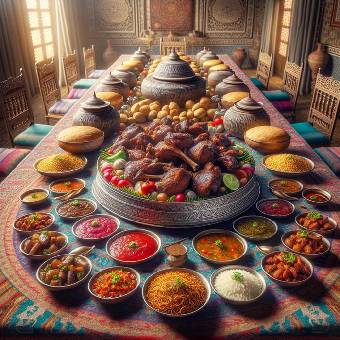 Hyperreal Balochi Food Spread: Exquisite Dining Experience