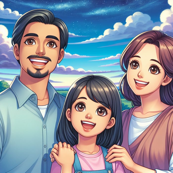 Happy Family Watching Sky: Serene Multicultural Scene