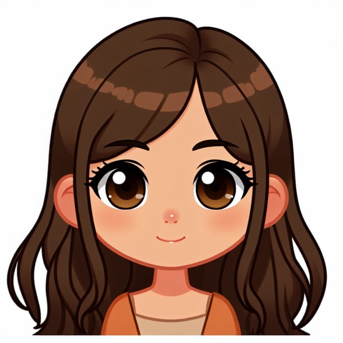 Cartoon Style Young Girl with Brown Complexion, Brown Hair and Eyes