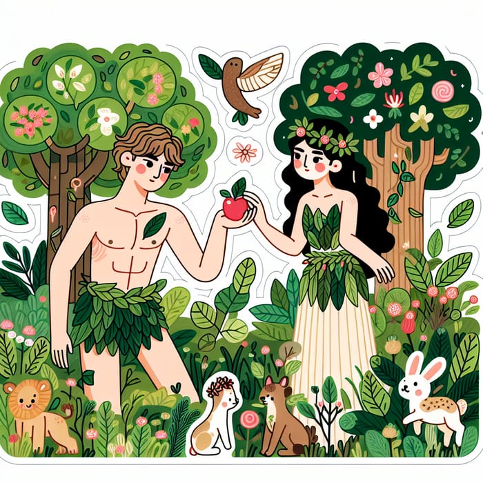 Adam and Eve Garden Scene Stickers | Floral & Fauna Design