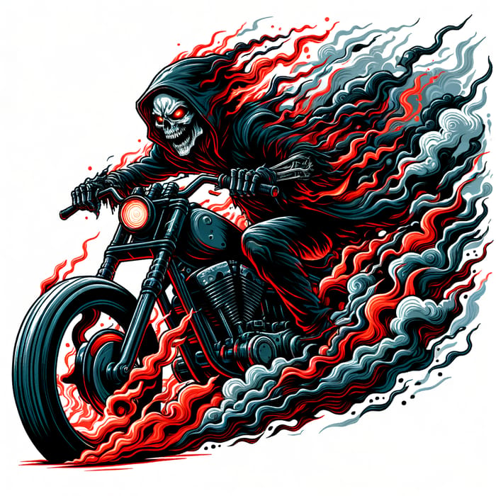 La Muerte: Gritty Spectral Motorcycle Art | Red & Black Comic Style