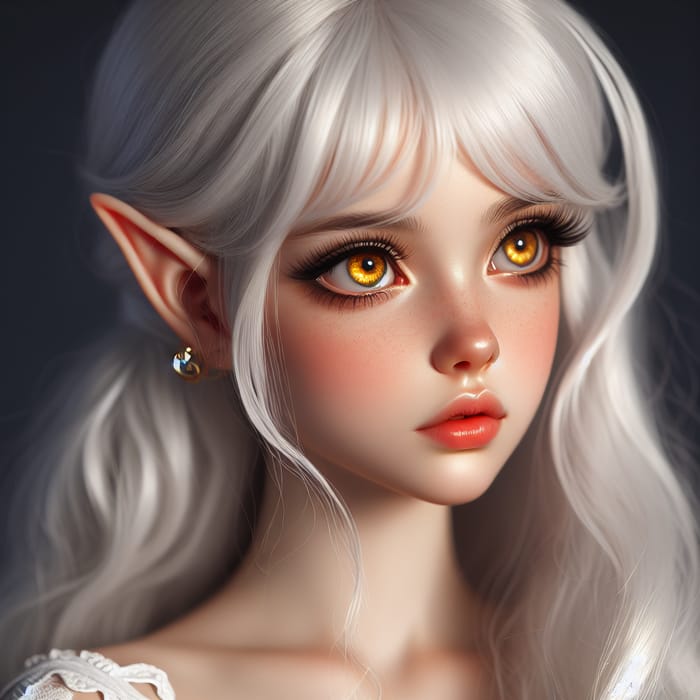 Elf Girl with Golden Eyes and White Hair - Enchanting Beauty