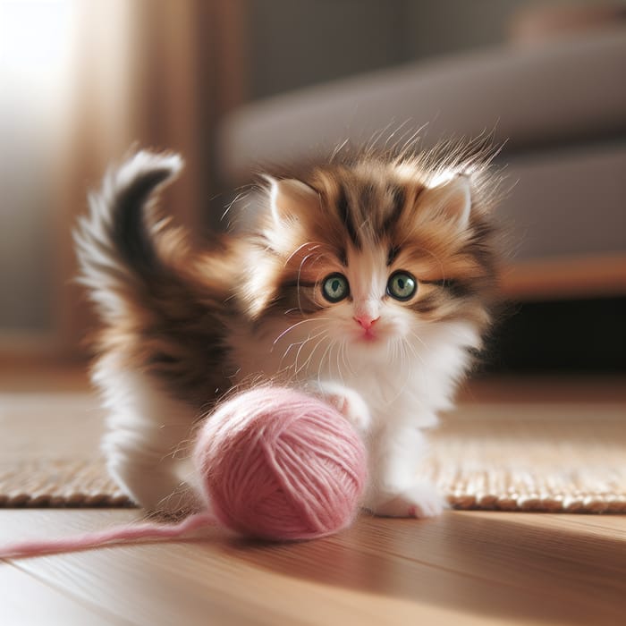 Cute Cat Pouncing on Pink Ball
