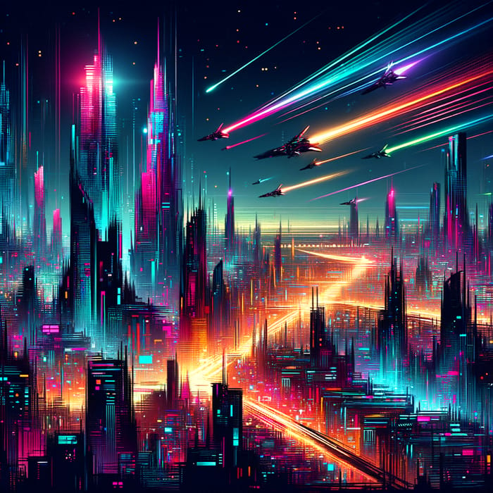 Futuristic Neon Cyberpunk Cityscape: Vibrant Night Art