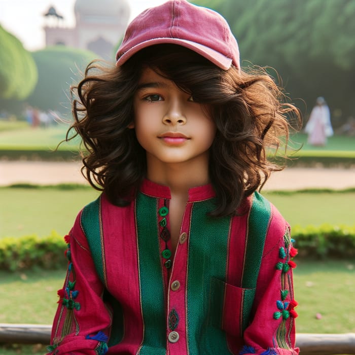 Adorable Boy with Long Curly Hair in Stylish Outfit