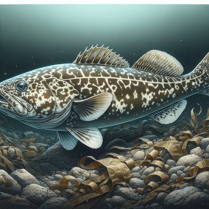Norwegian Cod Fish: Detailed Scientific Illustration Underwater
