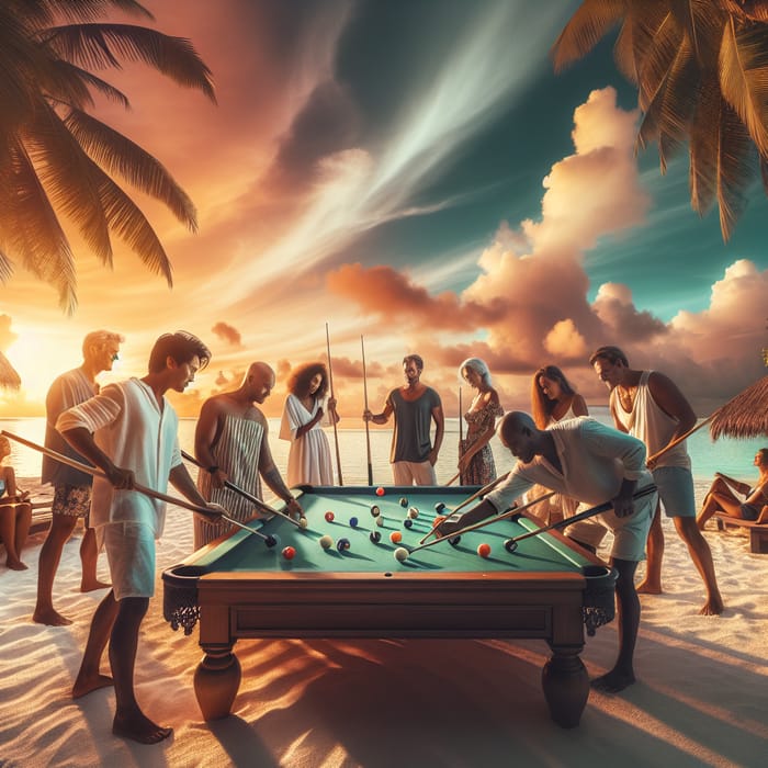 Islanders Enjoying Billiards on a Tropical Island