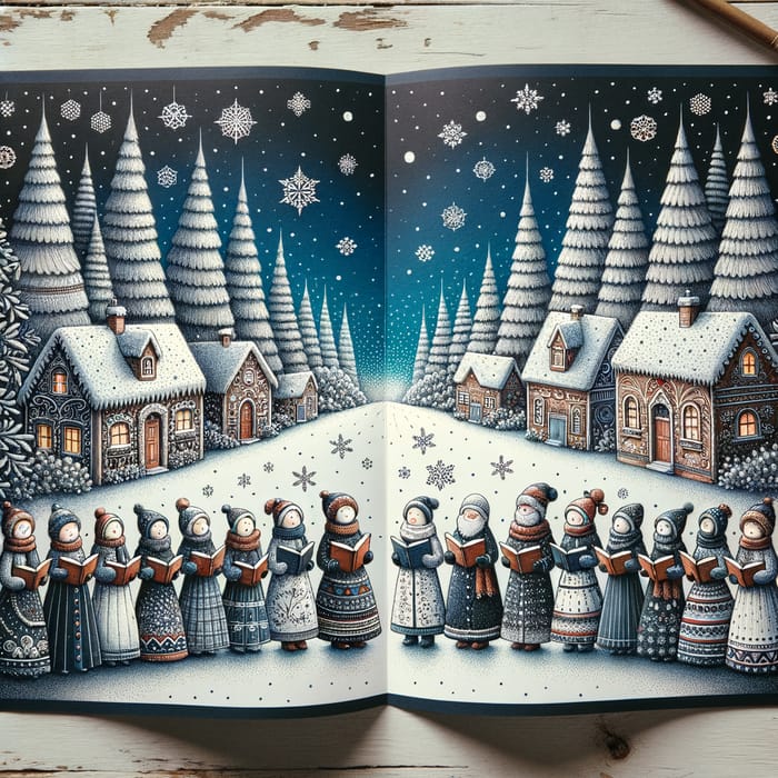 Festive Christmas Card with Winter Scene & Carolers - Italian Christmas Greeting