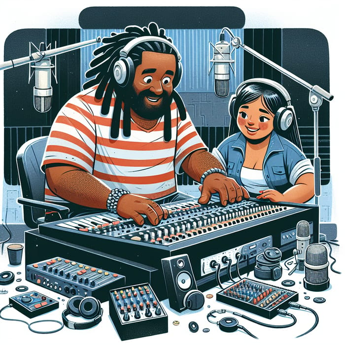 Dynamic Caribbean Man & Girlfriend in Music Recording Studio