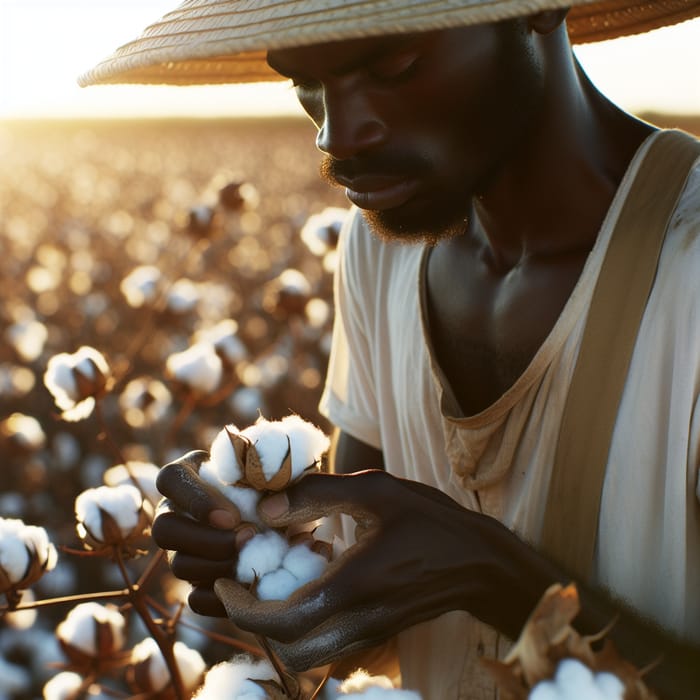 Harvesting Cotton by African Man | Field Scene