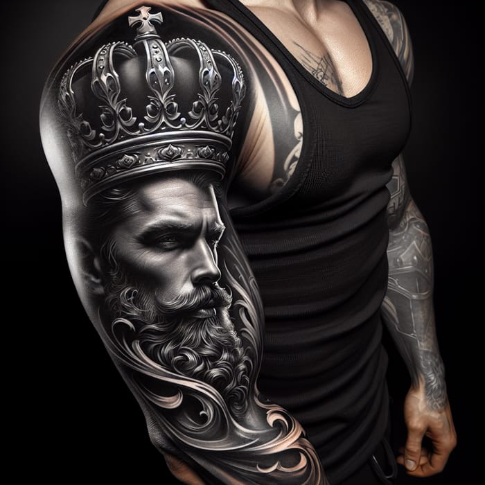 Realistic Black and Gray Crown Tattoo on Upper Arm