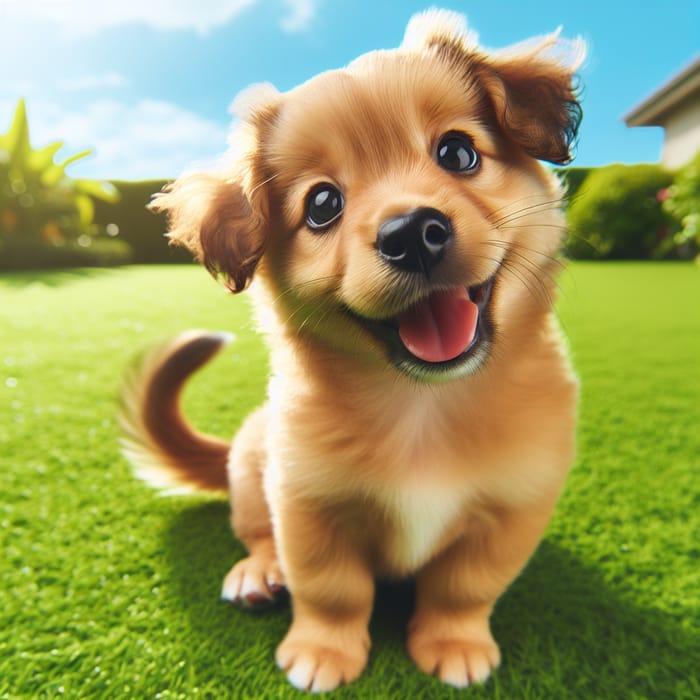 Cute Puppy | Playful Light Brown Fur Dog on Green Lawn