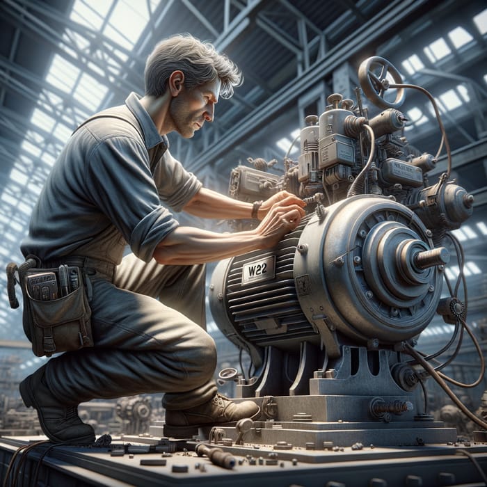 Male Mechanic Removing Energy from W22 Weg Electric Motor in Mining Company Workshop