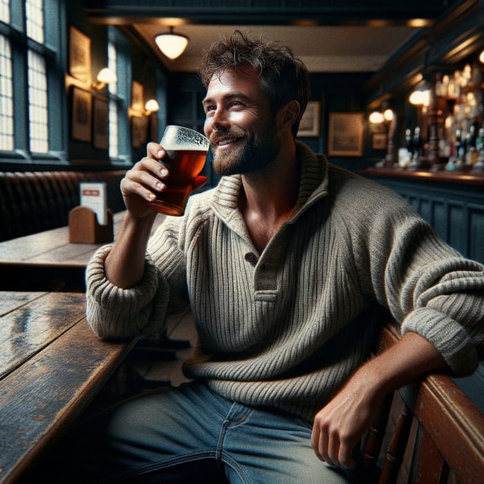 Robust British Pub Dweller Enjoying Local Ale in Traditional Pub Ambiance