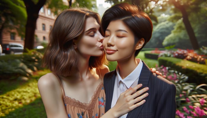 Romantic Park Kiss | Sweet Lesbian Love in Nature
