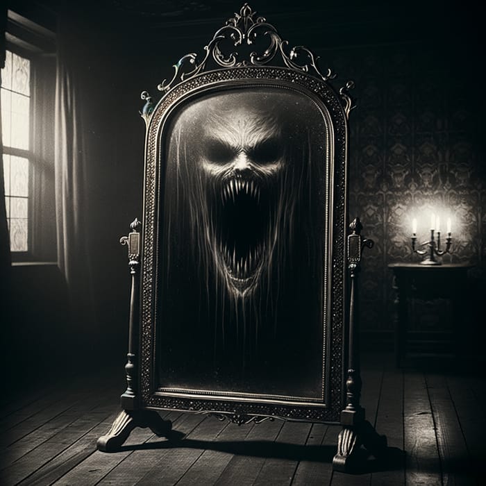 Terrifying Mirror - Eerie Antique Design Captured in Shadows