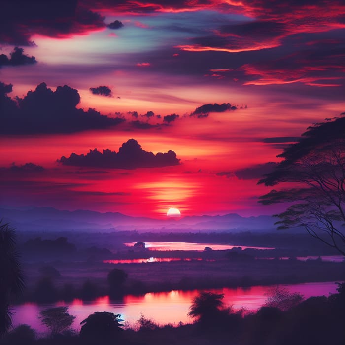 Vibrant Sunset Colors: Red, Orange, Purple Sky